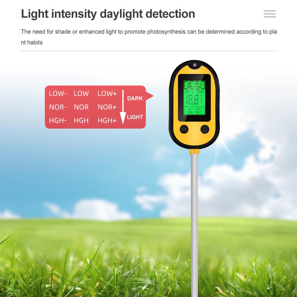 5 In 1 Soil Moisture Acidity Meter Tester Flower Pot Moisture Meter Soil Moisture Sensor Plant Sunlight PH Temperature Test Kit