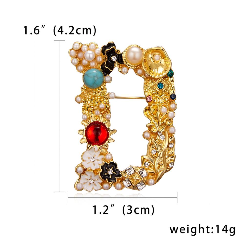 Vintage Rhinestone Imitation Pearl Letter A D G S M Brooches For Women Luxury Baroque Alphabet Initial Name Lapel Pins Jewelry