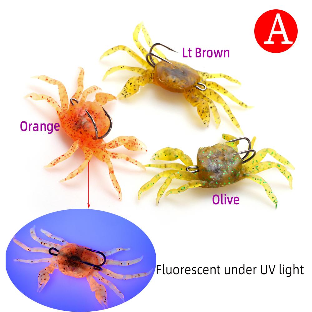 3 PZ/6 PZ Esca da Pesca Morbida Realistica 3D a Forma di Granchio - Antialga per Acqua Salata/Dolce per Persico Spigola, Cernia, Sgombro - Azione di Nuoto Lento e Laterale