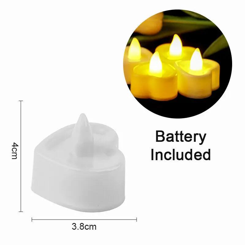4/8Pcs Heart Shaped LED Tealight Candles Battery Operated Flickering Candles for Romantic Wedding Proposal Party Home Decor