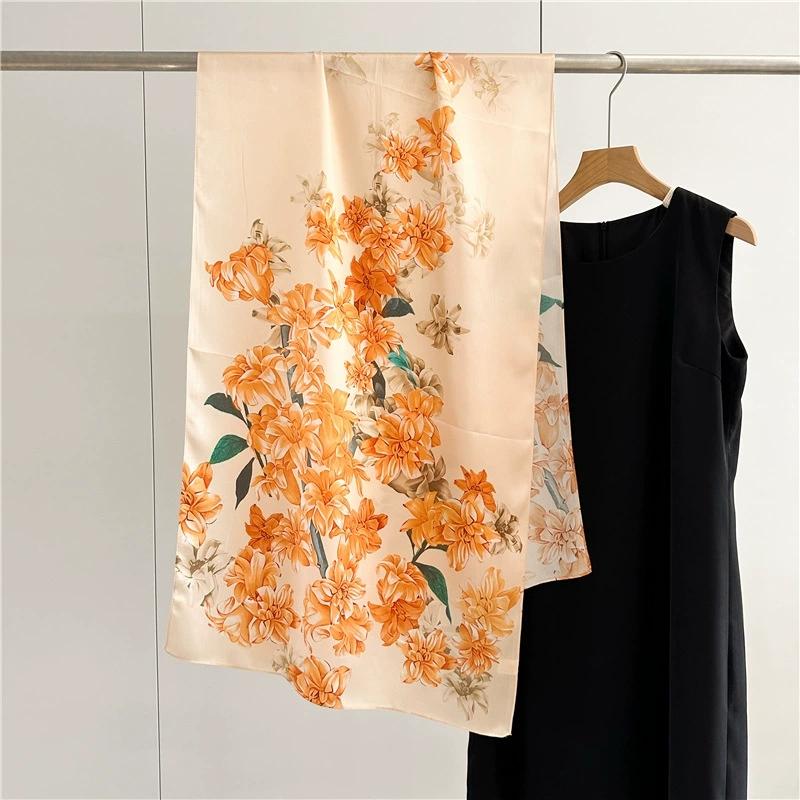 Graceful 100% Pure Silk Scarf Women Elegant Mulberry Silk Floral Neckerchief Scarves Shawls