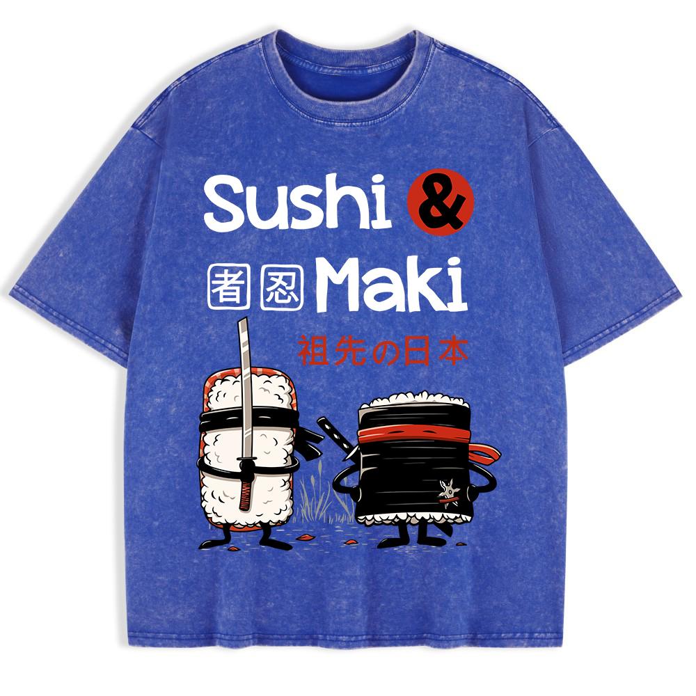 

Японские комиксы Суши Ниндзя Печатные стираные футболки Мужские хлопковые оверсайз футболки Базовые топы с круглым вырезом и коротким рукавом Летняя одежда S
