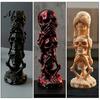 Halloween Tabletop Centerpiece Triple Stacked Skulls Figurine, Spooky See Hear Speak No Evil Skeleton Head Gothic Desktop Decoration Statue,