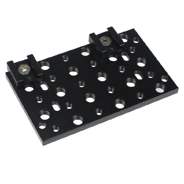 1/4 in and 3/8 in Mount Hole Camera Plate with Two Cold Shoe Holders, Metal Expansion Mount for Camera Support Arms and Extra Video Gear
