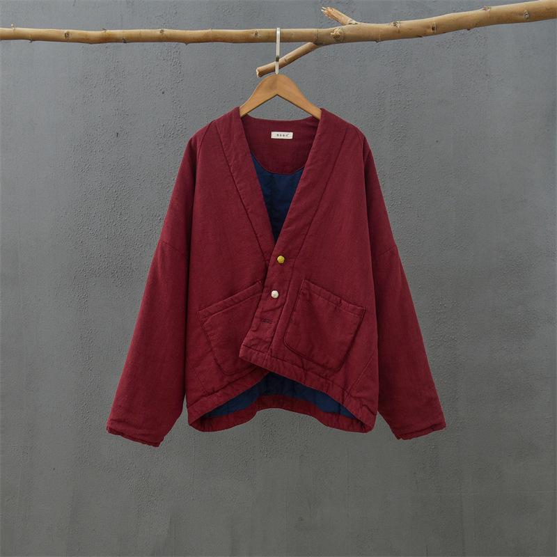 2025 Winter Women's Cotton Linen Retro Quilted Coat with Frog Buttons