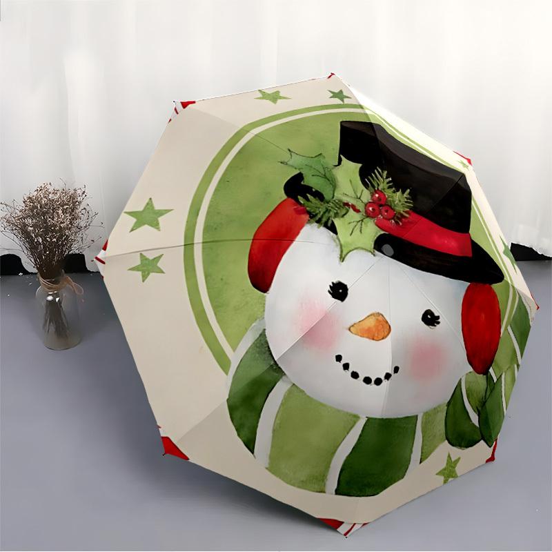 1pc Snowman Pattern Automatic Folding Umbrella, Portable & Foldable Design with 8 Ribs, Casual Outdoor Accessory Halloween and Christmas gif