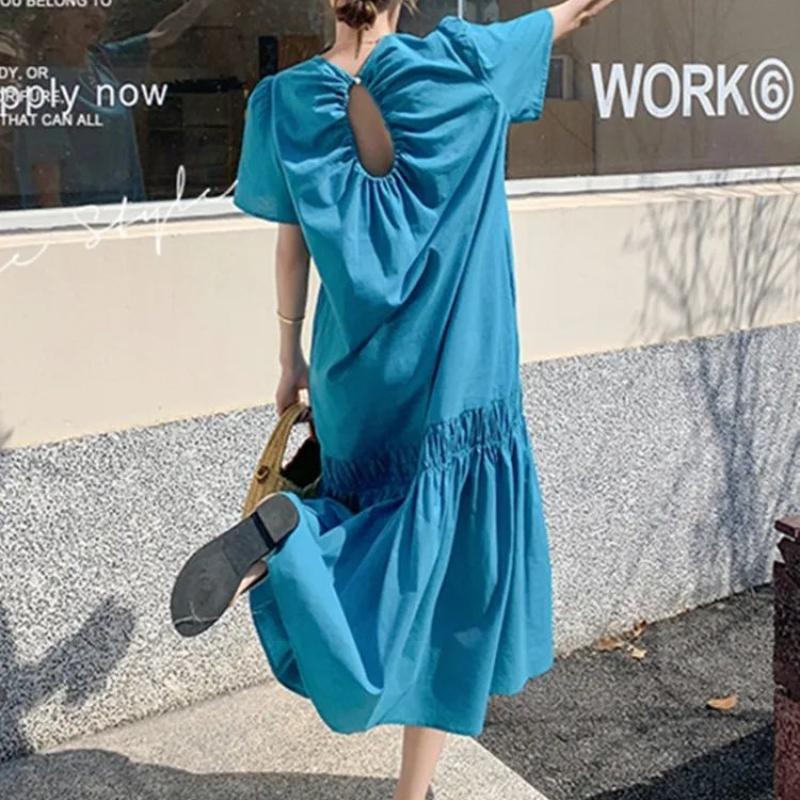 Design Sense Backless Dress Plus Size Summer Loose Tummy-Hiding Slimming Long Skirt