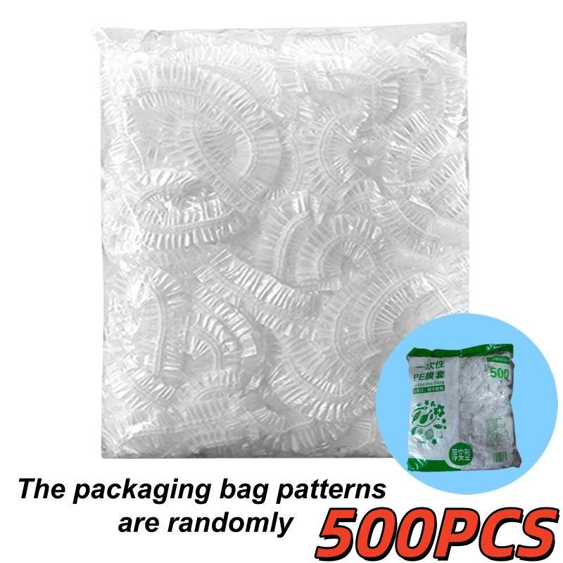 500 יחידות כיסוי מזון חד-פעמי כיסוי מזון לשמירה על טריות פלסטיק צבעוני עטיפה אלסטית כיסוי צלחת שקיות אריזה למטבח שקית אחסון