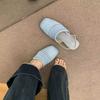 Fashion 2025 Summer New Block Heel Shallow Mouth Straw Bao Tou Back Empty Sandals Women's Shoes One Strap Low Heel Shoes