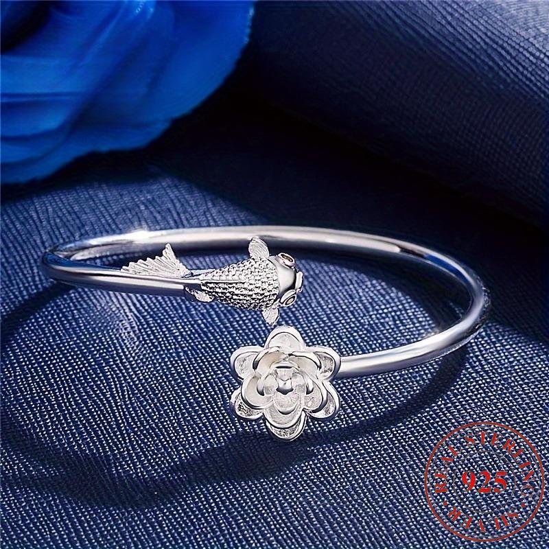Ladies925Pure silver bracelet with lotus and open carp design is a fashionable, elegant, and exquisite choice Women's bracelet Women's Charm Bracelet
