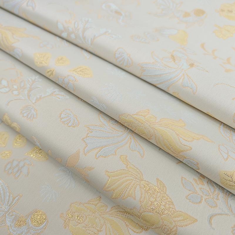 Embossed Jacquard Fabric White Beige Goldfish Design Sewing Material Cheongsam Dress Party Garment Wide 150cm Sold By Meter