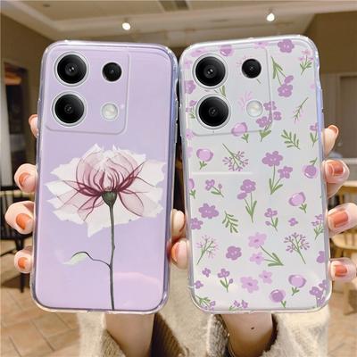 Flowers Patterned Soft Silicone Clear Case For Xiaomi Redmi Note 13 Pro 13C Samsung A55 A54 A34 S24 M35 iPhone 15 Camera Protective Shockproof Cover