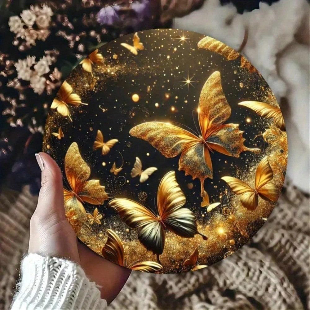 

Golden Butterfly Round Metal Wall Art, HD Shine Print Vintage Home Decor for Living Room Bedroom Office 20x20 разноцветный