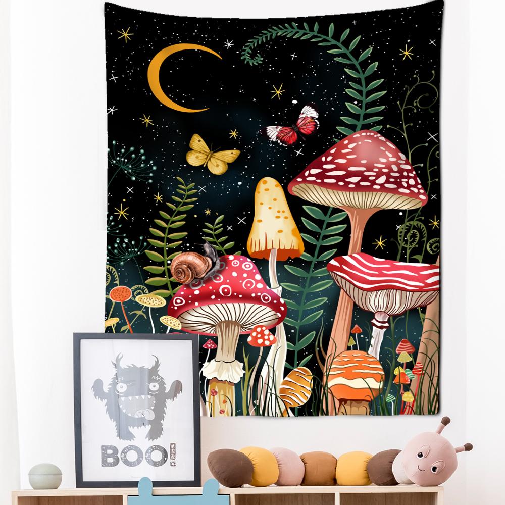 Pilz Mond Wandteppich Hängen Pflanzen Blumen Sternenhimmel Kawayi Böhmischen Schlafsaal Künstler Wohnkultur