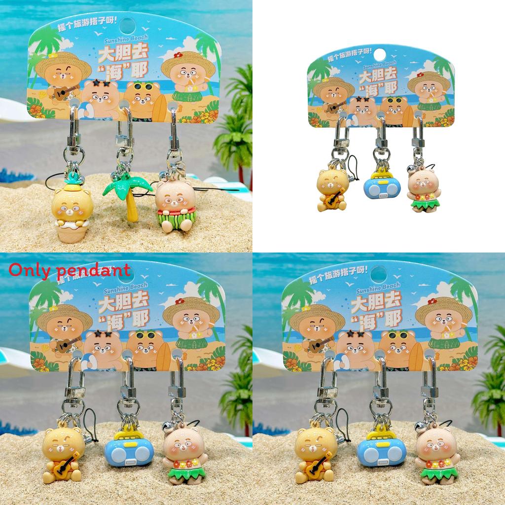 Brave Bear Go Sea Resin Keychain With Coconut Tree And Swim Ring Design For Kids And Teens