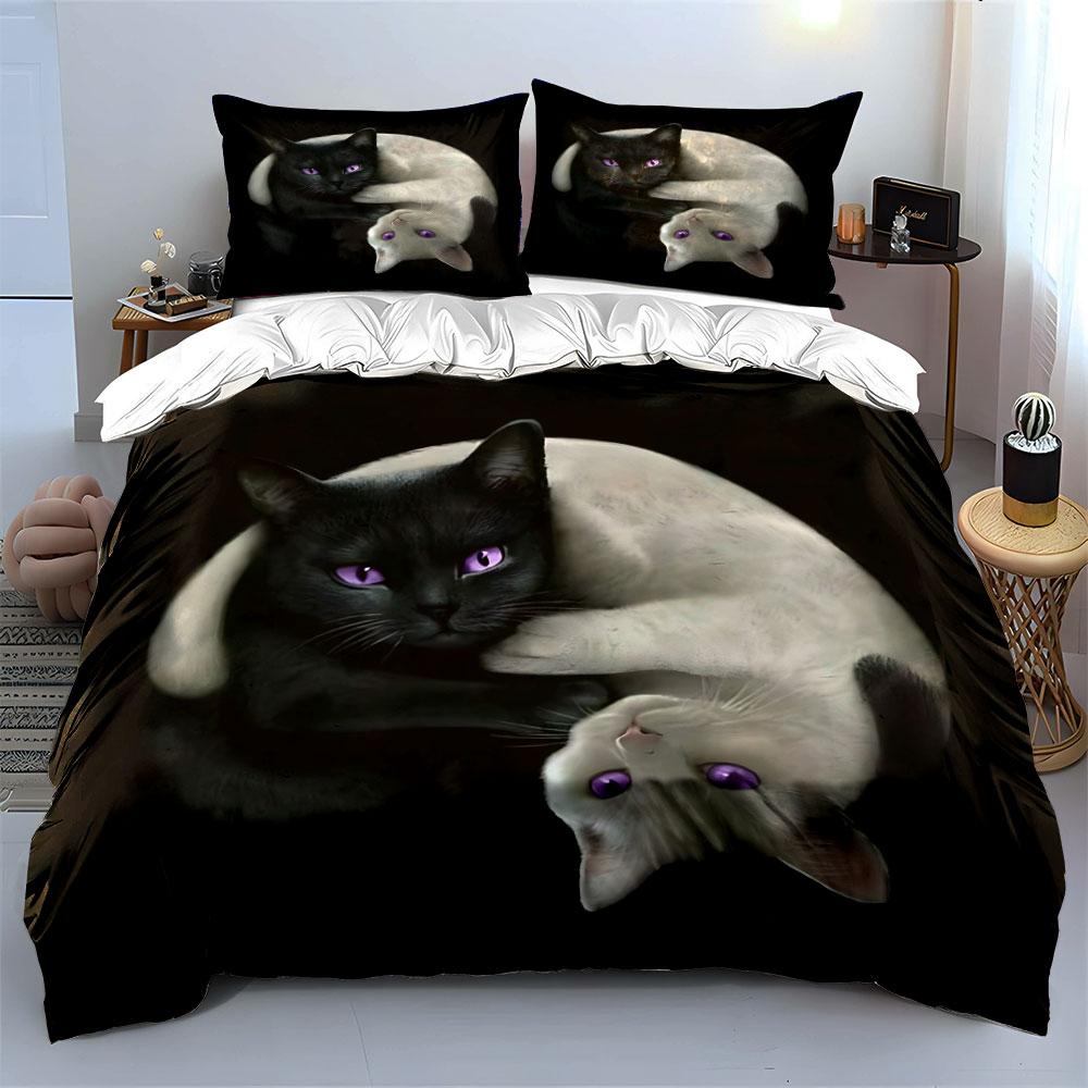 Black and White Cats Bedding Set Bedding Duvet Cover Set Duvet Cover Pillowcases (1 * Duvet Cover 2 * Pillowcases, without duvet insert)