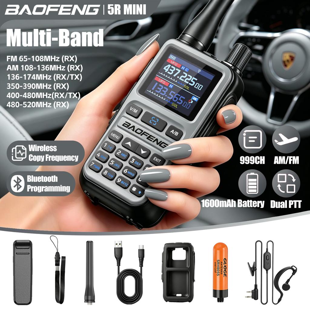 Baofeng 5Rmini Walkie-Talkie Bluetooth Programming Aviation Receiver Dual PTT Transmitter Key Outdoor Travel Baofeng Handheld RA