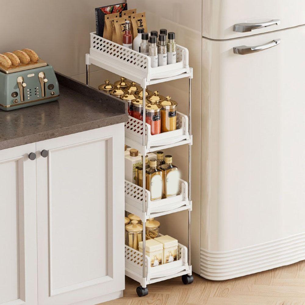 Plastic 2/3/4 Tiers Rolling Cart Space Saving Multi-Layer Storage Rack Bathroom