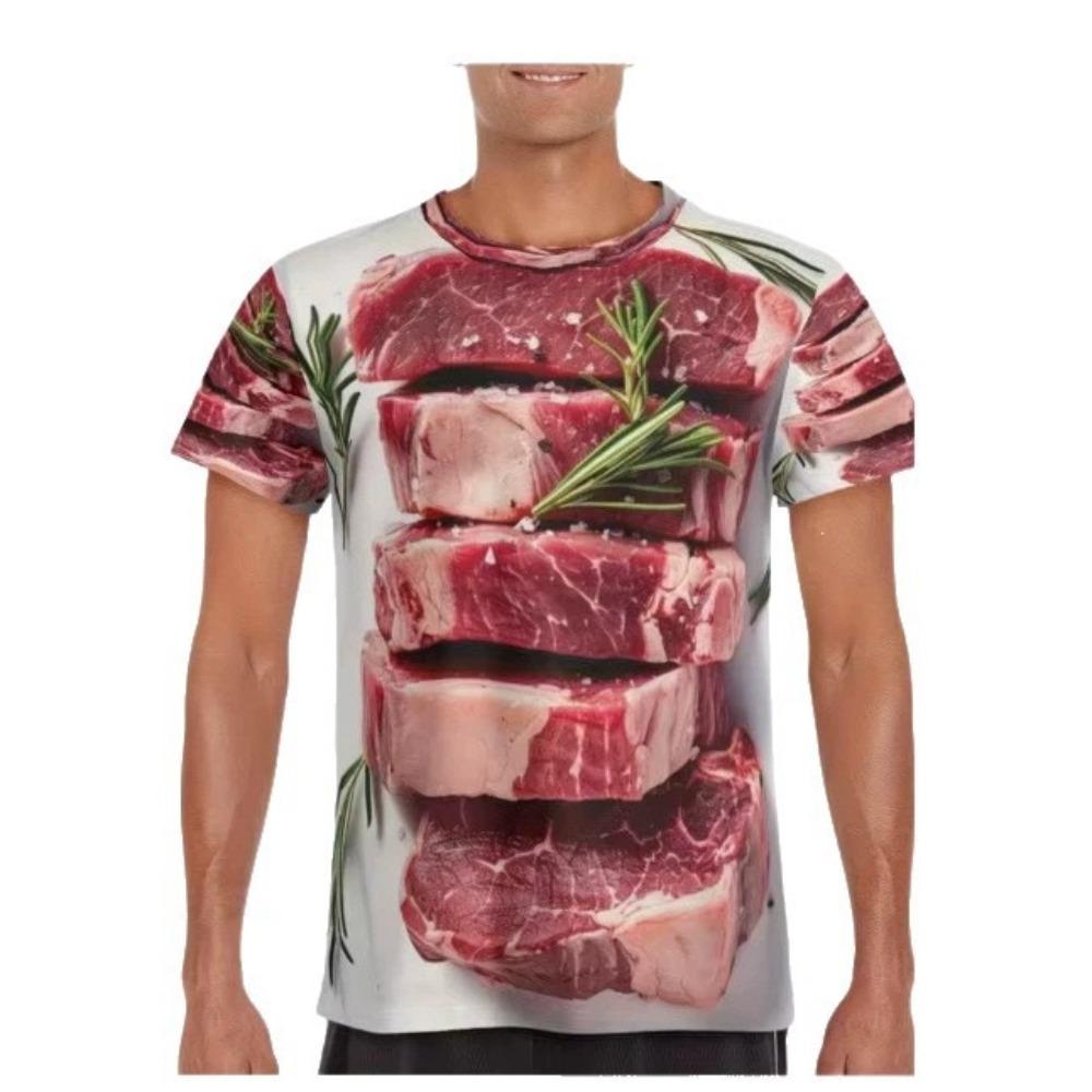 Summer Men's Creative Printed Round Neck Short Sleeved T-shirt Fashionable Comfortable Soft Breathable Plus Size Casual Sports Versatile T-shirt