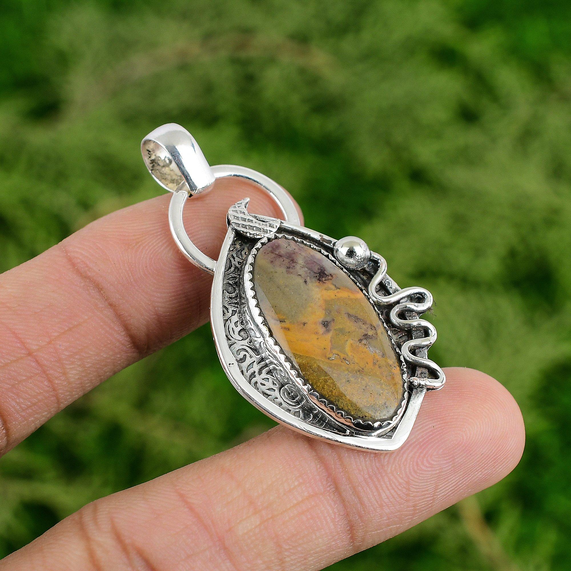 

Серебро 925 пробы Овальный Камень Яшма Пикассо Ручной работы Модный Безель Богемный Подвеска