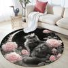 Floral Cat  Round Area Rug,Carpet Rug for Living Room Bedroom Sofa Playroom Decor,Non-slip Floor Mat