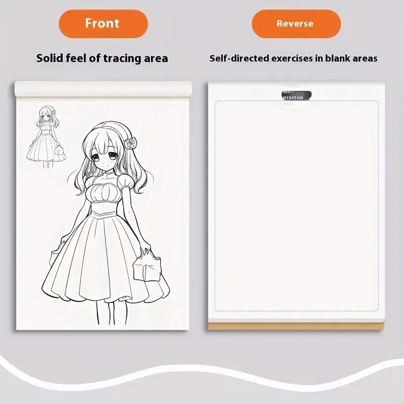 1Pcs 48 Pages Simple Hand-Drawn Outlines Anime Character Line Art Drawing Book For Beginners Tracing & Practice Painting