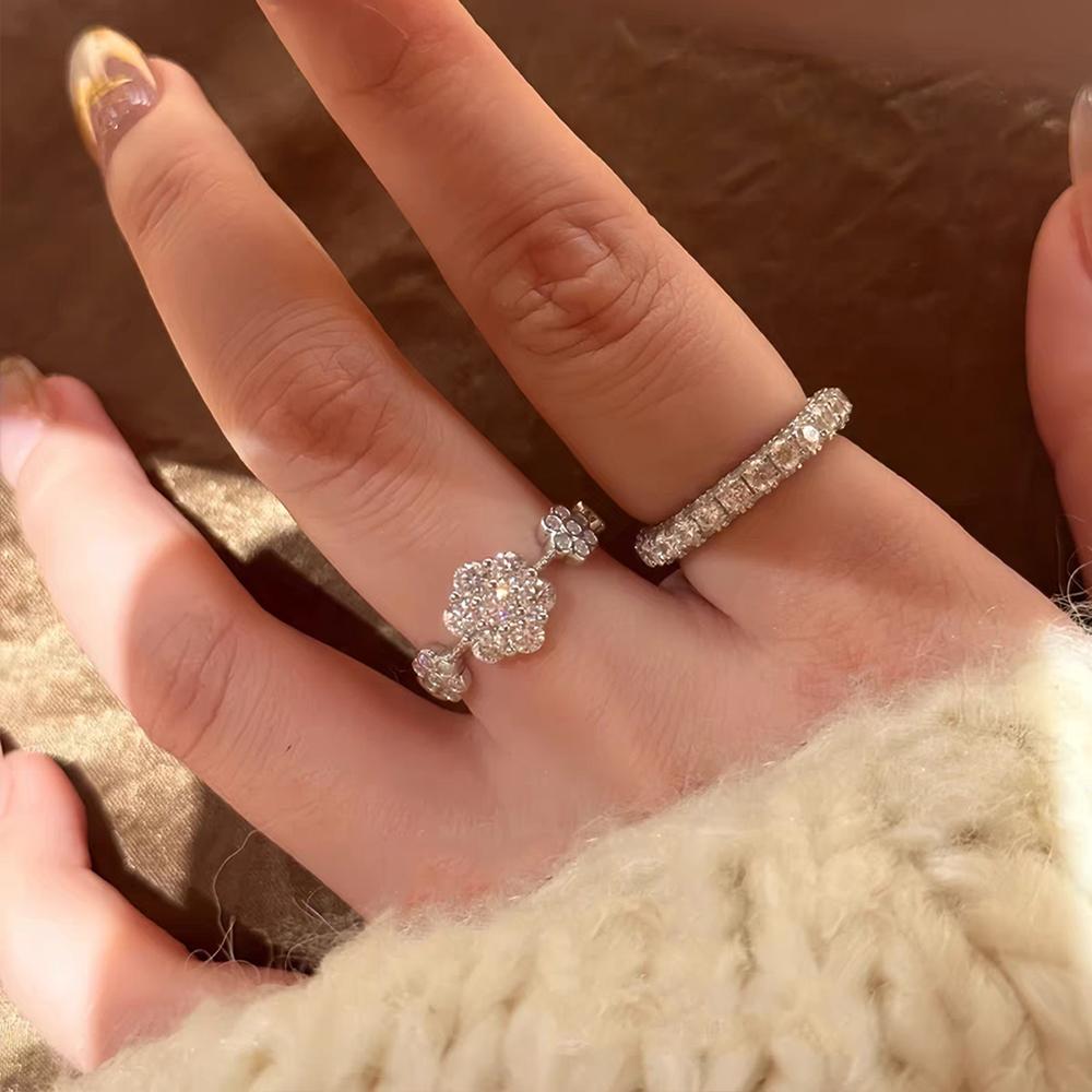 Real Full Moissanite Diamond Rings for Women CopperFlower Shape Ring Engagement Wedding Bands Fine Jewelry Gift