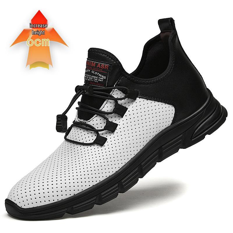 Men s Height-Boosting Round Toe Leather Lace-Up Old School Sneakers EU 37