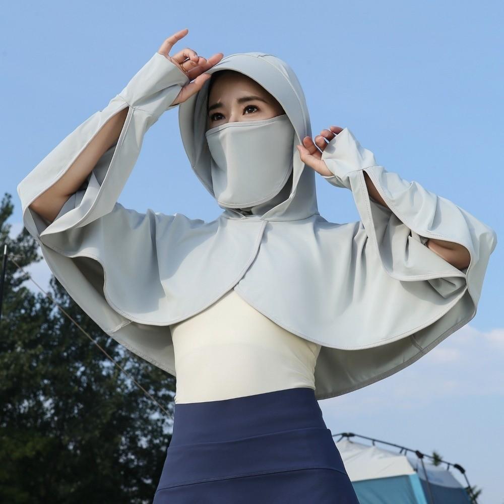 Long Sleeve Facemask Hat Sunscreen Shawl Solid Color Sun Protection Clothing  Fishing