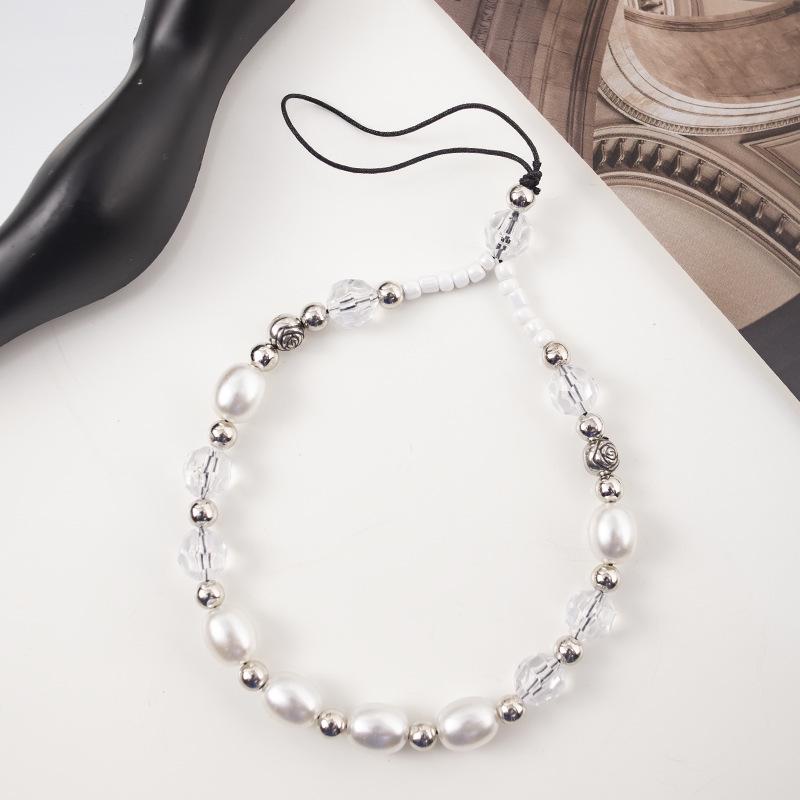 Durable Black & White Plaid Bow Wrist Strap with Buckle Chain for Phones