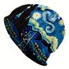 1 Unisex Artistic Starry Sky Knit Beanie - Abstract Van Gogh Starry Night Pattern, Durable Knit Fabric, Comfortable Stretch Fit, Casual Outdoor Hat, F
