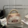 Cute Cat Face Print Crossbody Bag For Women Kawaii Style Mini Handbag With Plush Handle And Detachable Strap For Daily Use
