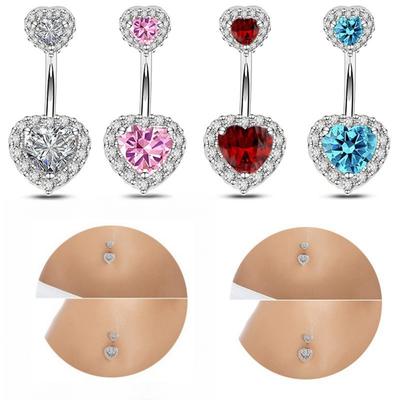 Anel para Umbigo Duplo Coração Brilhante Zircônias Aço Inoxidável para Mulheres Piercing de Umbigo Sexy Bikini Joia para Body Piercing