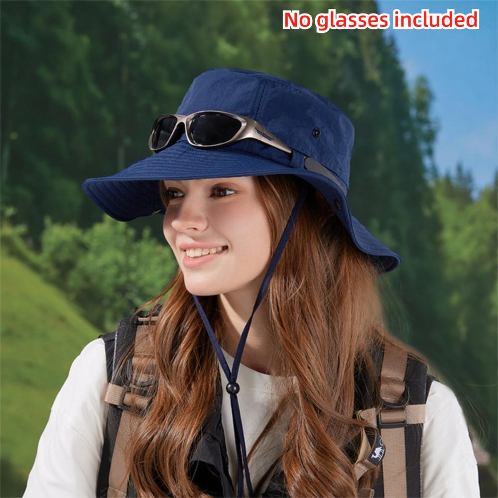 Casual Anti-UV Fisherman Hat Large Brim Waterproof Sunscreen Hats With Glasses Leg Support Bucket Hat Women Men