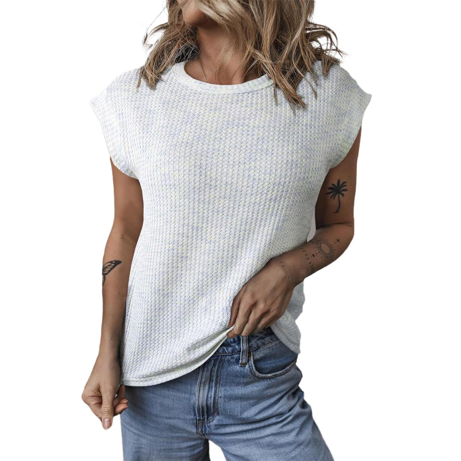 

Модный круглый вырез однотонный свободный короткий рукав женский топ XL белый