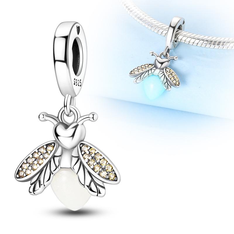 Copper Glow-In-The-Dark Firefly Bee Charm Pendant Fit Original Charms Bracelet Beads For Women Diy Fine Jewelry Gifts