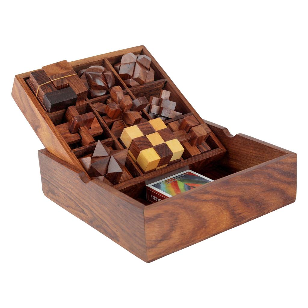 Shriji Crafts STEM Brain Teaser Puzzle Set, 9 Wooden Mechanical Puzzles,