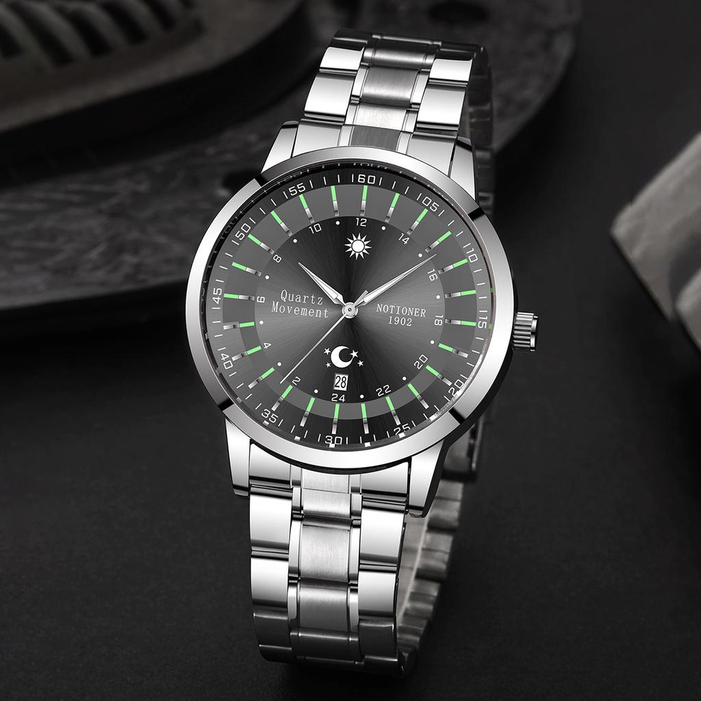Fashion Sun and Moon Men's Watch Calendar Watch Classic Business Watch Large Dial Men's Watch Quartz Men's Watch Round Men's Watch