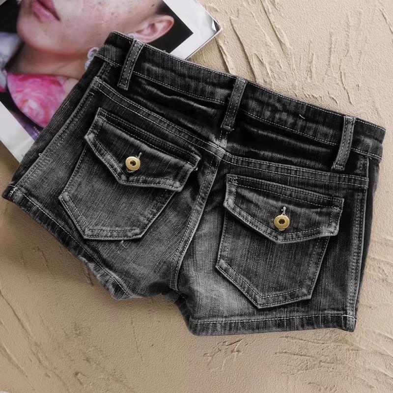 

Black and gray mid-low waist retro denim shorts female slim-fitting versatile sexy hip-wrapped slim hot pants XL