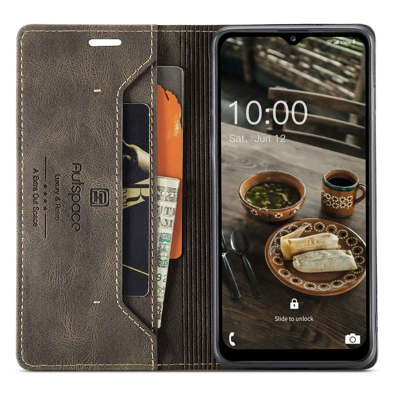 

AUTSPACE A01 Series For Samsung Galaxy M53 5G RFID Blocking Matte PU Leather Phone Case Wallet Stand Flip Cover Coffee