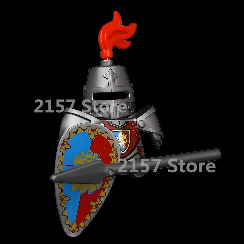 Medieval Castle Soldier Action Figures Building Block Dragon Anime Knight Accessory Warhorse Militia Helmet Shield Toy Gift S015