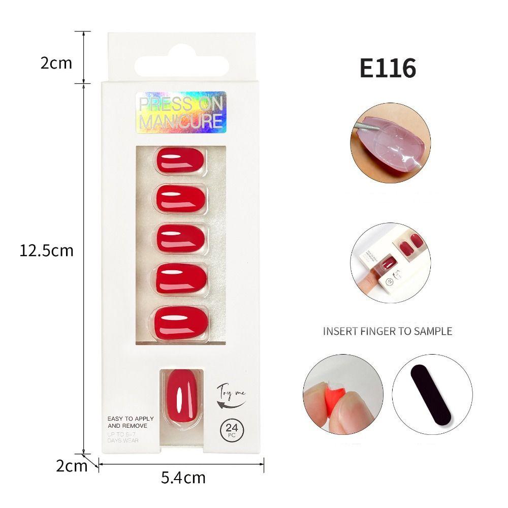 24pcs/Box Full Cover Fake Nails Round Head Nail Tips Women Press On Nails  Manicure Tool