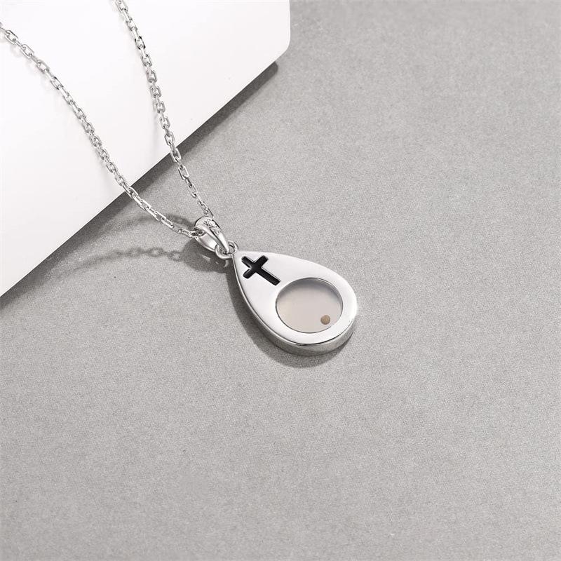 Simple Faith Waterdrop-shaped Cross Teardrop Radish Seed Stainless Steel Necklace