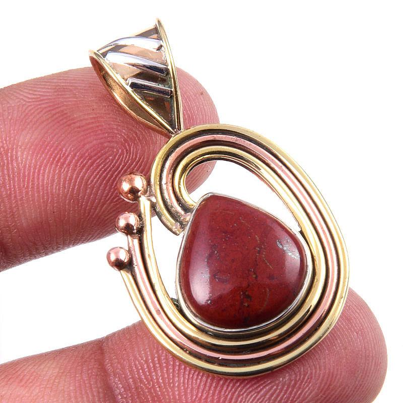 

Natural Red Jasper Gemstone 925 Solid Sterling Silver TwoTone Pendant 1.50 w9L95