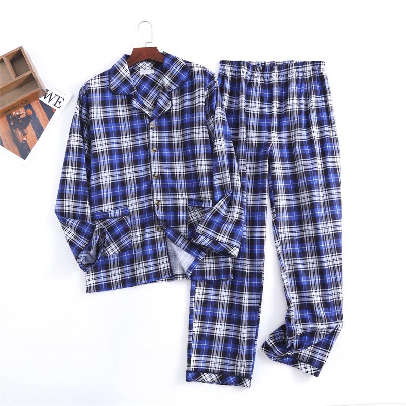 Men's Cotton Flannel Notch Lapel Pajama Set - Warm Autumn/Winter Loungewear