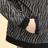 Middle-aged Women's Striped Long-sleeve Turn-down Collar Casual Jacket for Spring and Autumn