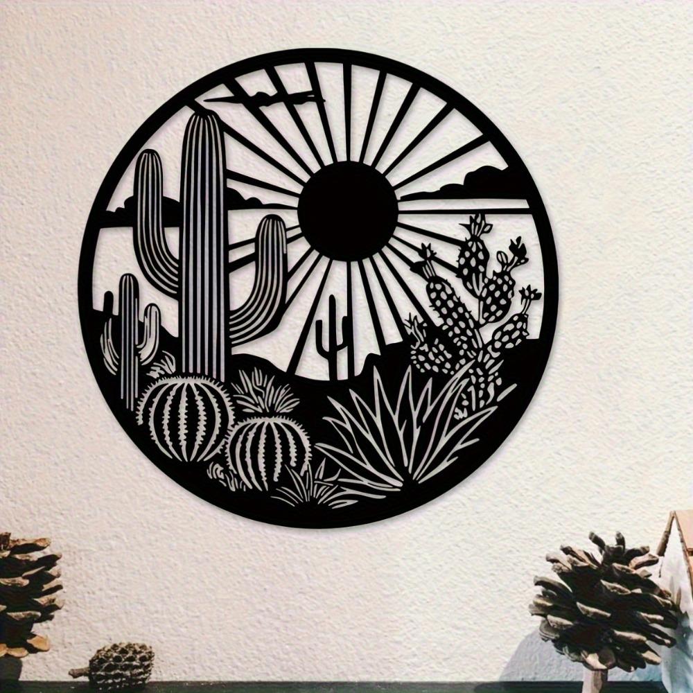Minimalist Cactus Sunset Sand Metal Wall Art, Durable Outdoor Sign Home Party Decor Classic Hanging