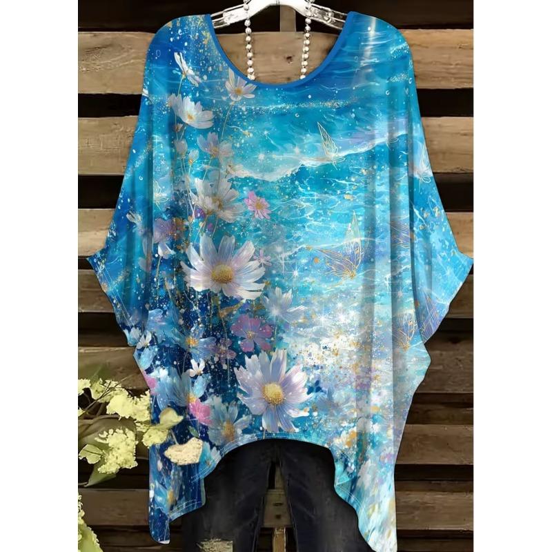 Elegant Boho Print T-Shirt for Plus-Size Women