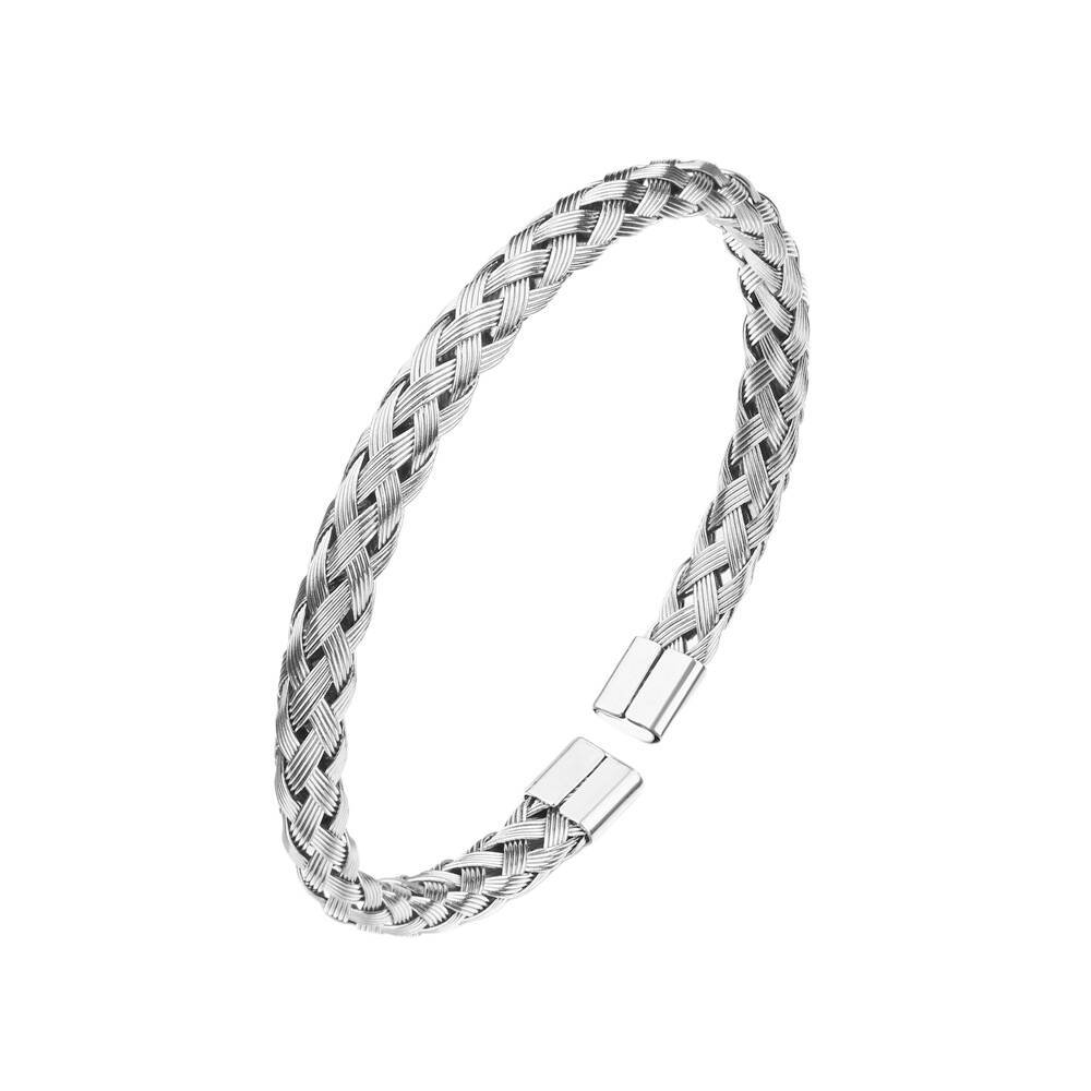 

Male stainless steel open bracelet Fashionable and stylish hand ring made of steel wire weaving срібний