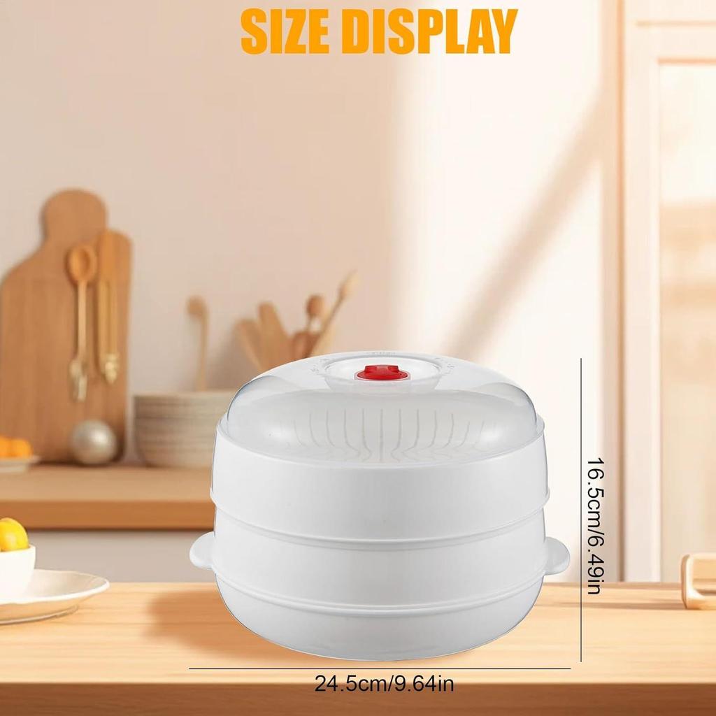 Microwave Steamer with Lid and Tray Kitchen Vegetable Steamer Kitchen Cookware for Heating Meals Pasta Dumpling Meat Bacon Corn